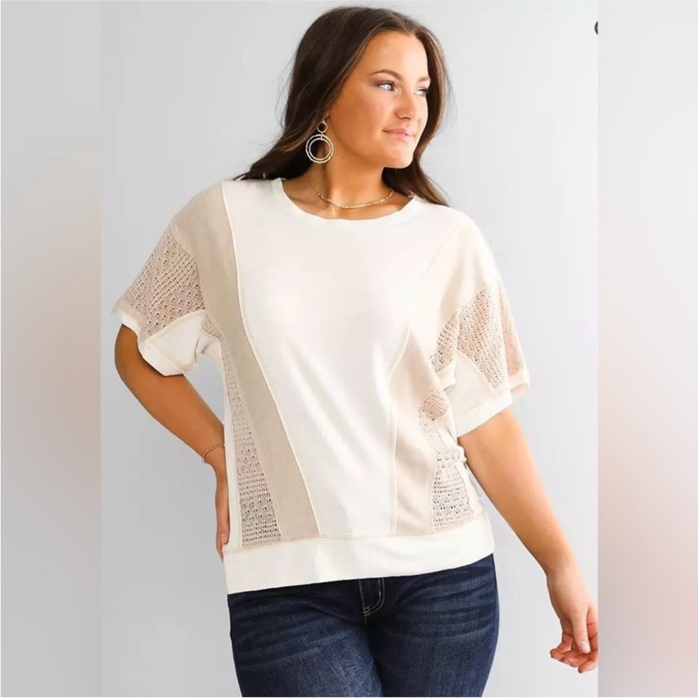 BKE Women's Short Sleeve Tee - White and Tan